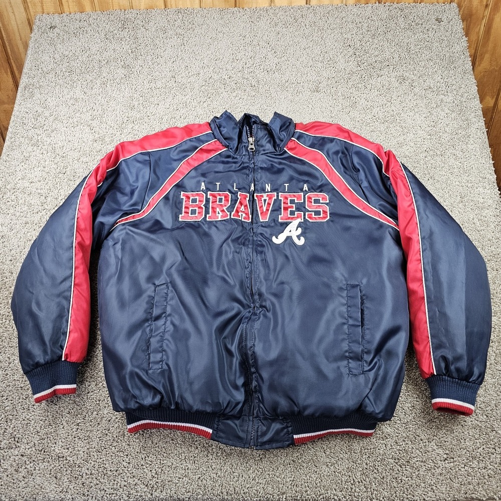 Carl Banks Atlanta Braves Coat Size Large Satin Bomber Windbreaker Quilted Lined